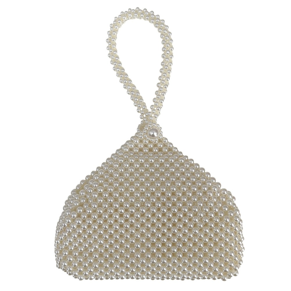Pearl Beaded Wristlet Clutch Cream Ivory Bridal Evening Wedding Prom Formal Bag